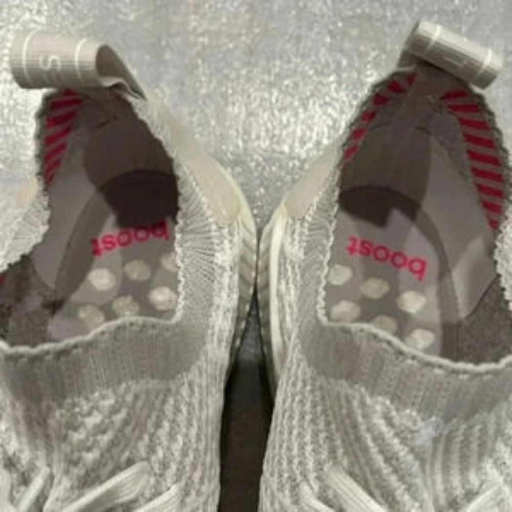 adidas White Knit Slip-On Sneakers with Pink Interior Accents - Picture 2 of 6